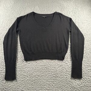 Olivaceous Sweater Womens S Black V-Neck Wool Cashmere Blend Long Sleeve Cropped